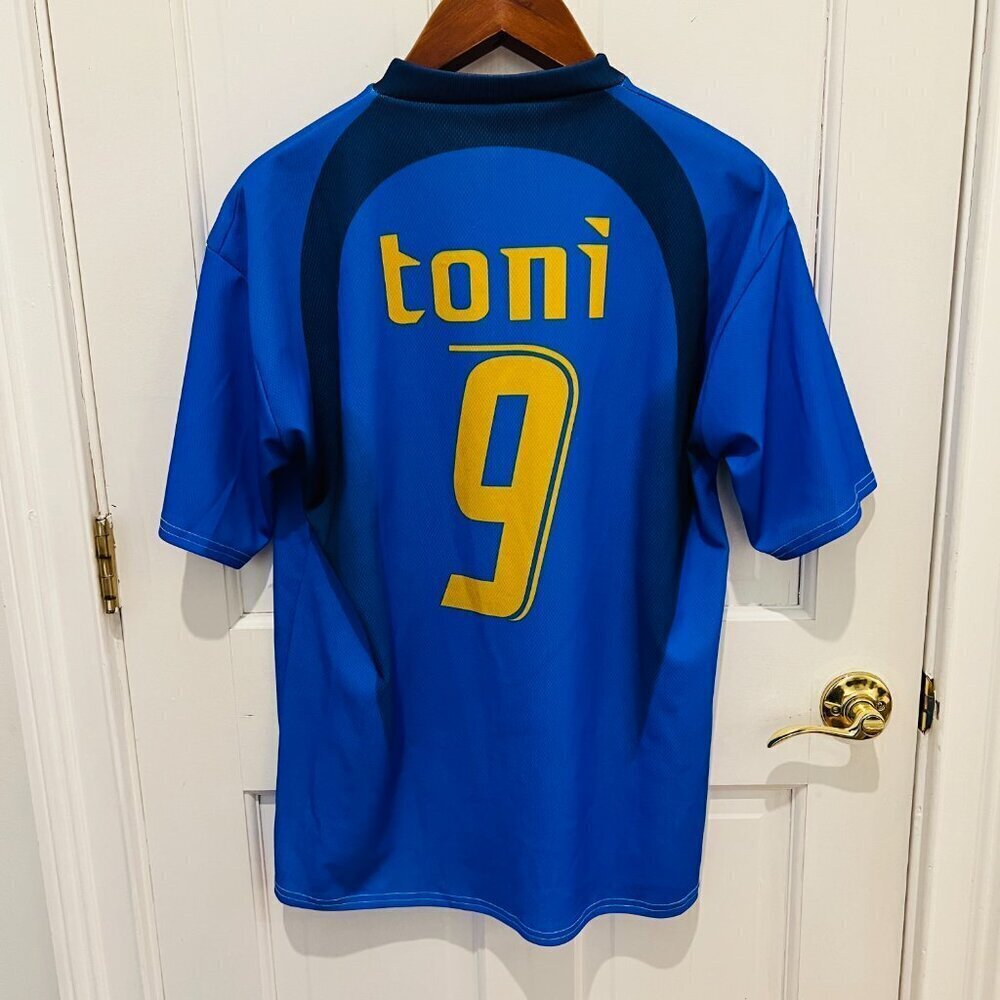 LUCA TONI ITALIA SOCCER vintage 2000’s Blue jersey #9 Size Large - Picture 6 of 16